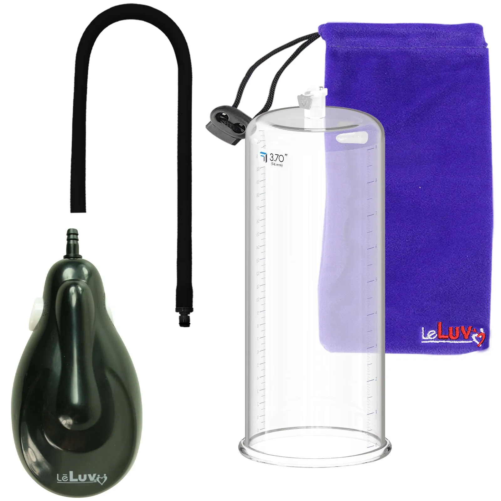 LeLuv eGrip Rechargeable Penis Pump - Round Flange Cylinders with Premium Silicone Hose