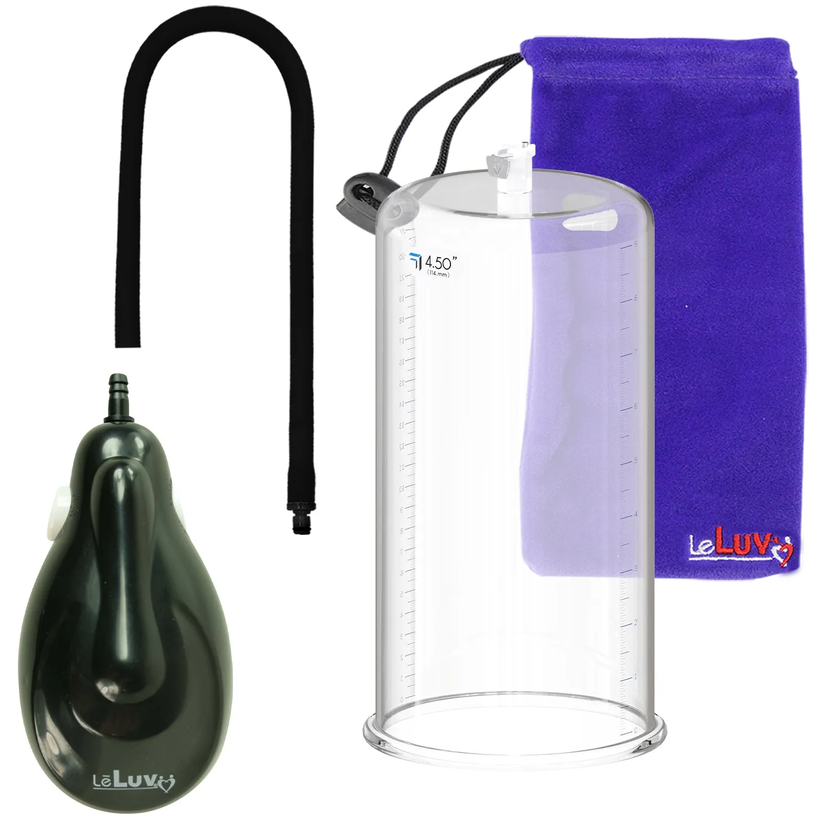 LeLuv eGrip Rechargeable Penis Pump - Round Flange Cylinders with Premium Silicone Hose