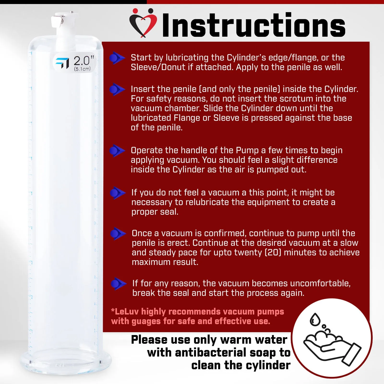 LeLuv JacVac Penis Pump - NPT Gauge Options with Thick-Wall Cylinder - Choose Size & Color