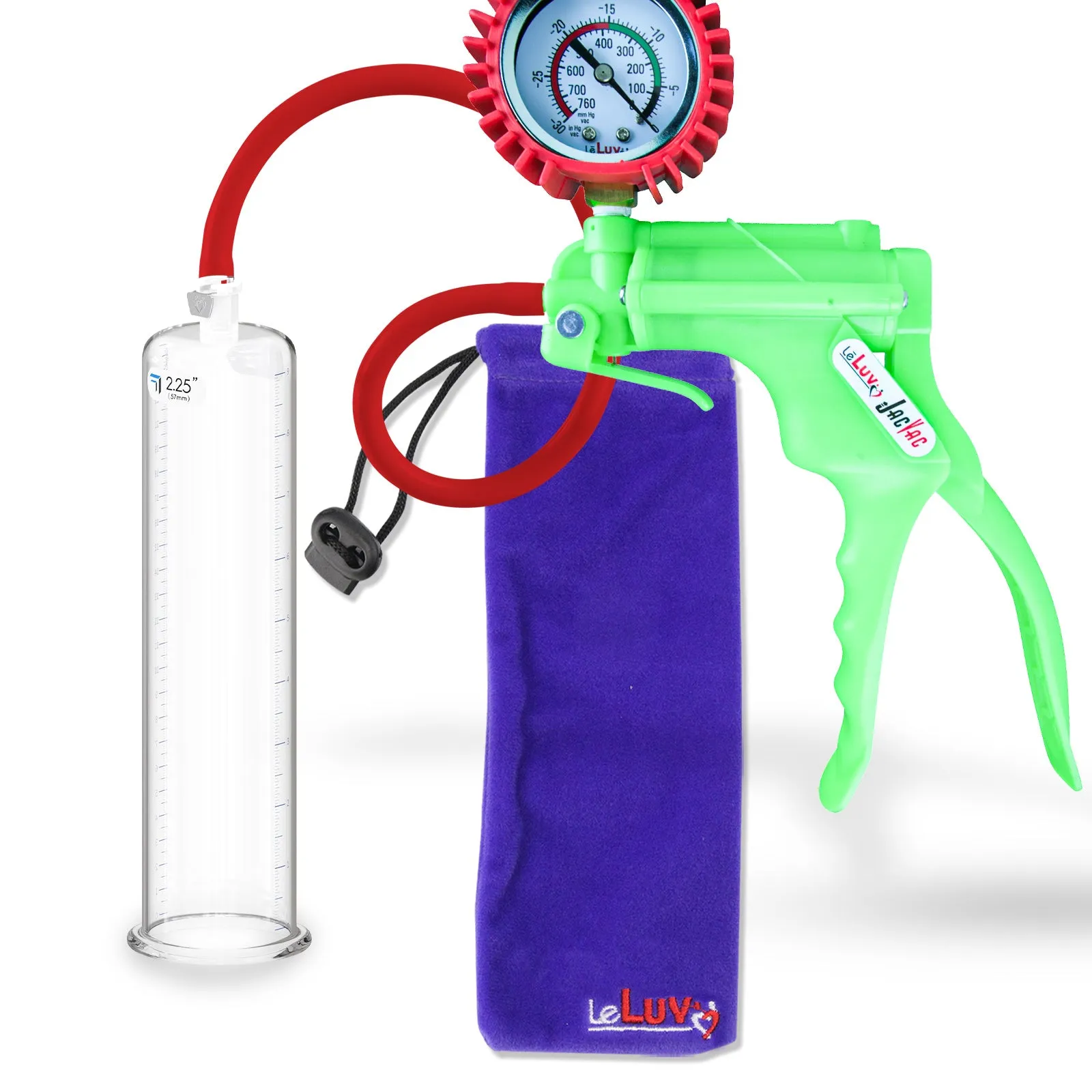 LeLuv JacVac Penis Pump - NPT Handle   Protected Gauge - 9" Round Flange - [Purple-Green Handles on Shopify ONLY]