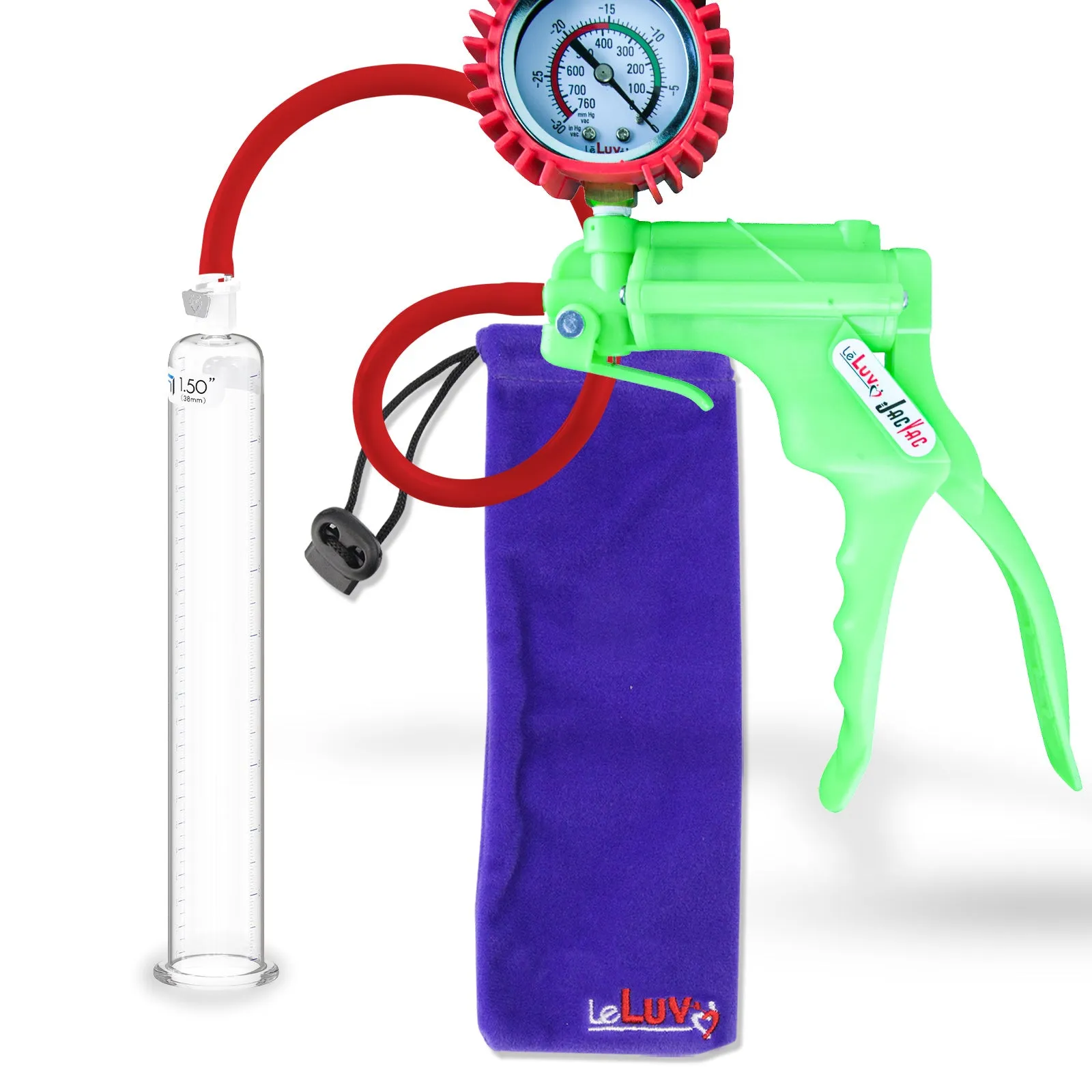 LeLuv JacVac Penis Pump - NPT Handle   Protected Gauge - 9" Round Flange - [Purple-Green Handles on Shopify ONLY]