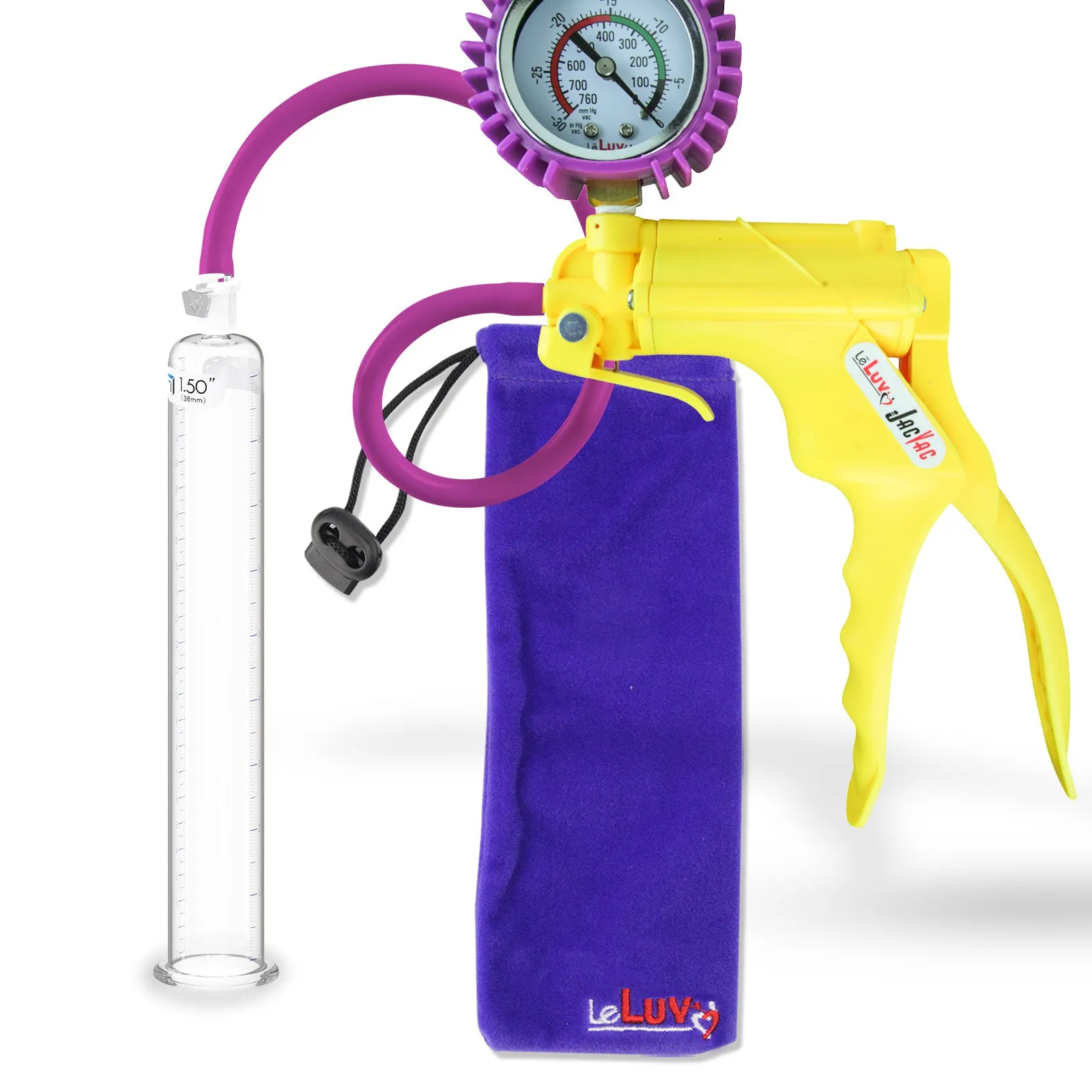 LeLuv JacVac Penis Pump - NPT Handle   Protected Gauge - 9" Round Flange - [Purple-Green Handles on Shopify ONLY]