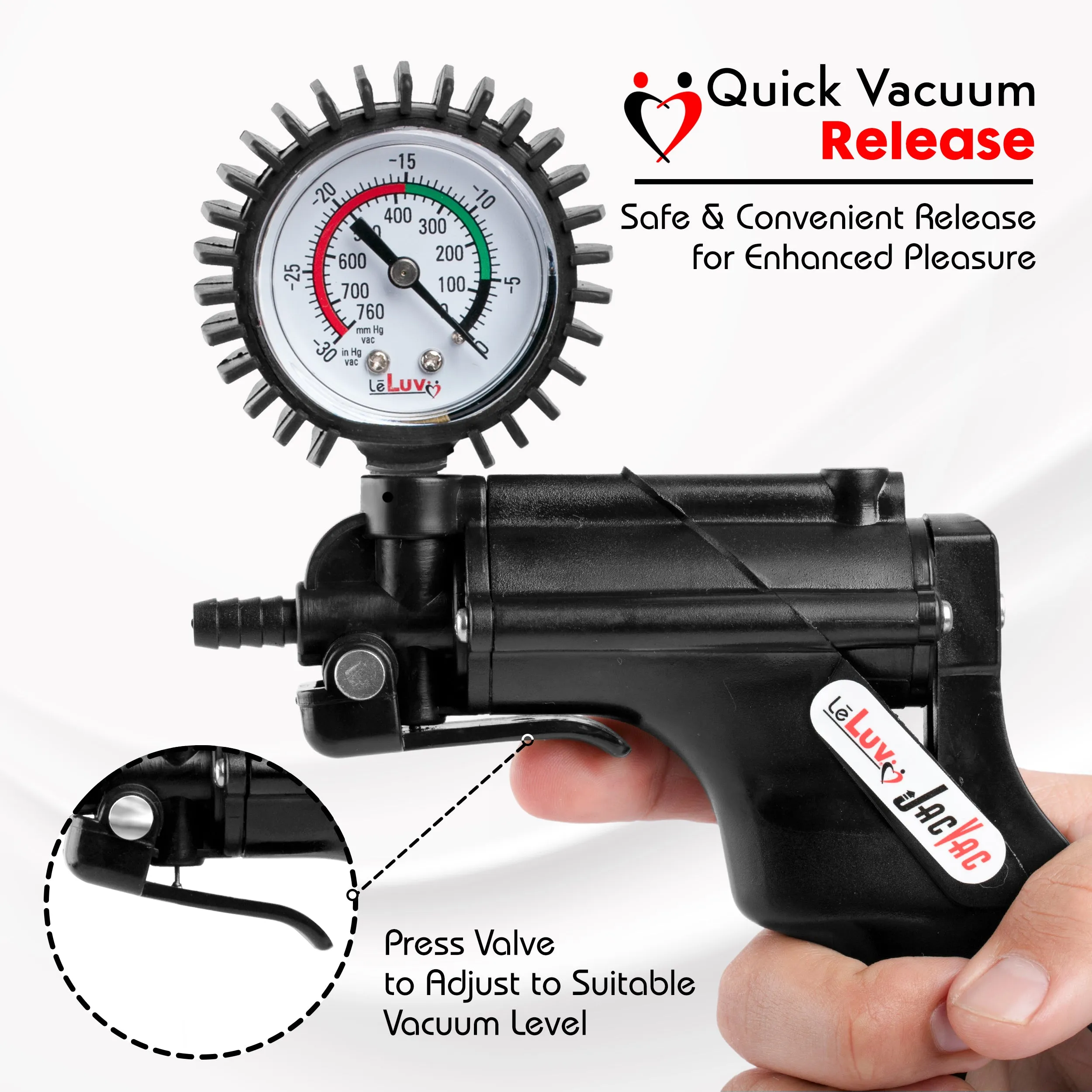 LeLuv JacVac Penis Pump - NPT Threaded Gauge Options - Wide Flange Cylinders