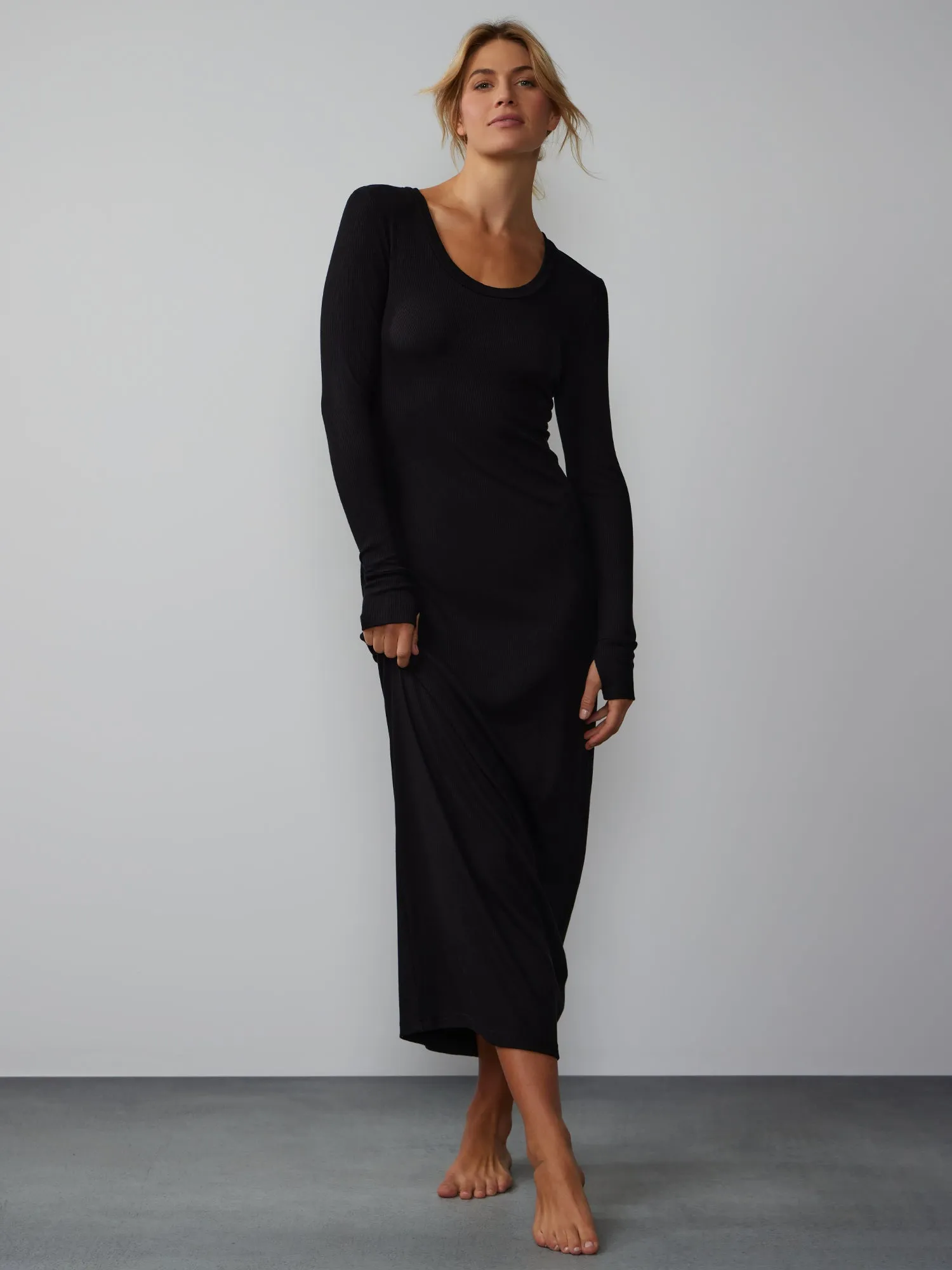 Long Sleeve Scoop Neck Lounge Maxi Dress