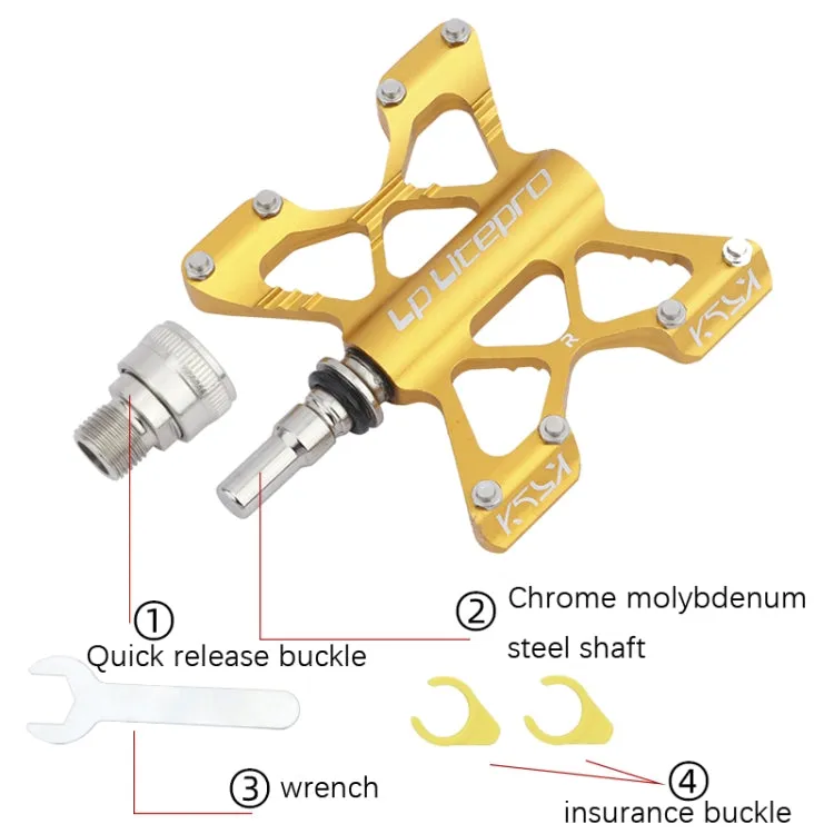 LP LitePro K5 Folding Bkie Aluminum Alloy Bearin Pedals(Golden)