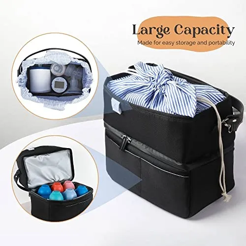 Luxury Little Breast Milk Cooler Bag With Ice Pack Fits 6 Baby Bottles Black