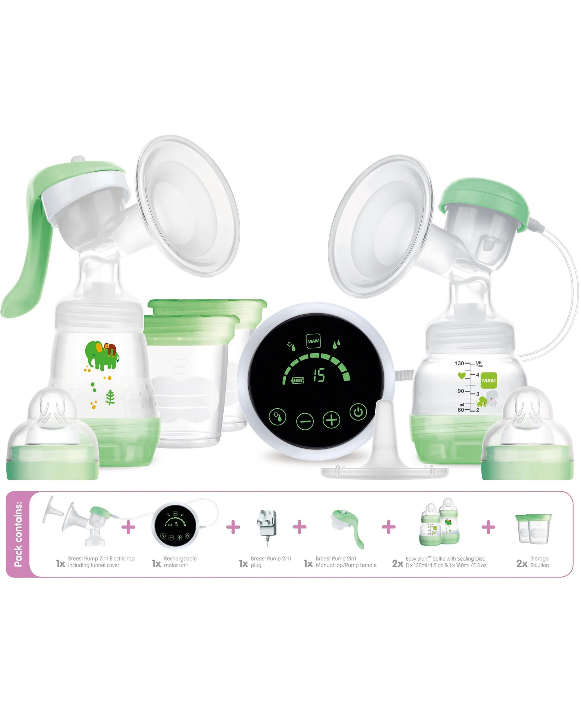 MAM Baby 2-in-1 Electric Single Breast Pump with Rechargeable Battery