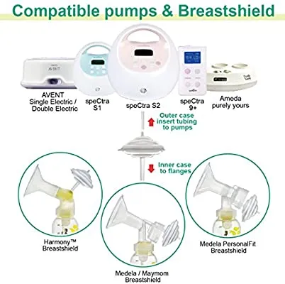 Maymom Backflow Protector, Long Stem, for Spectra S1, S2 and 9 Pumps to use Medela Flanges and Medela Parts (2pc)