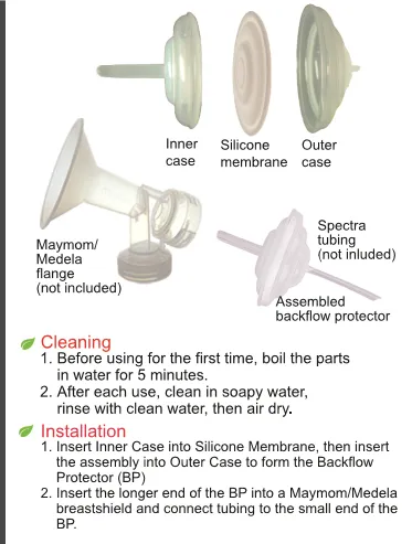 Maymom Backflow Protector, Long Stem, for Spectra S1, S2 and 9 Pumps to use Medela Flanges and Medela Parts (2pc)