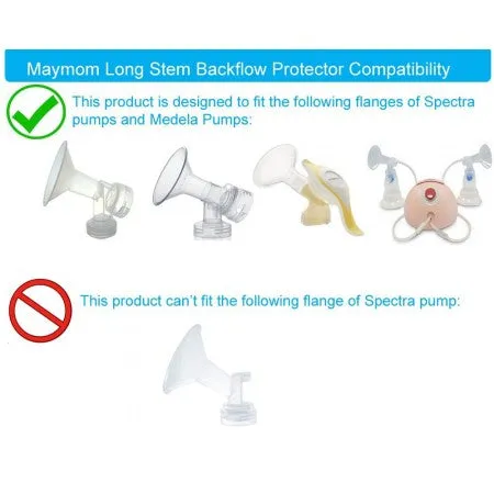 Maymom Backflow Protector, Long Stem, for Spectra S1, S2 and 9 Pumps to use Medela Flanges and Medela Parts (2pc)