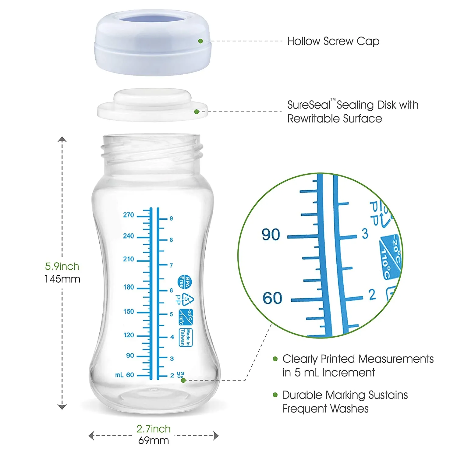 Maymom Wide Neck Breastmilk Collection n Storage Bottle 9oz; Re-markable SureSeal Disc. Fits Spectra S2 Spectra S1 Spectra 9 Plus and Avent Breastpumps Replace Spectra Bottle, Avent Classic Natural Bottle