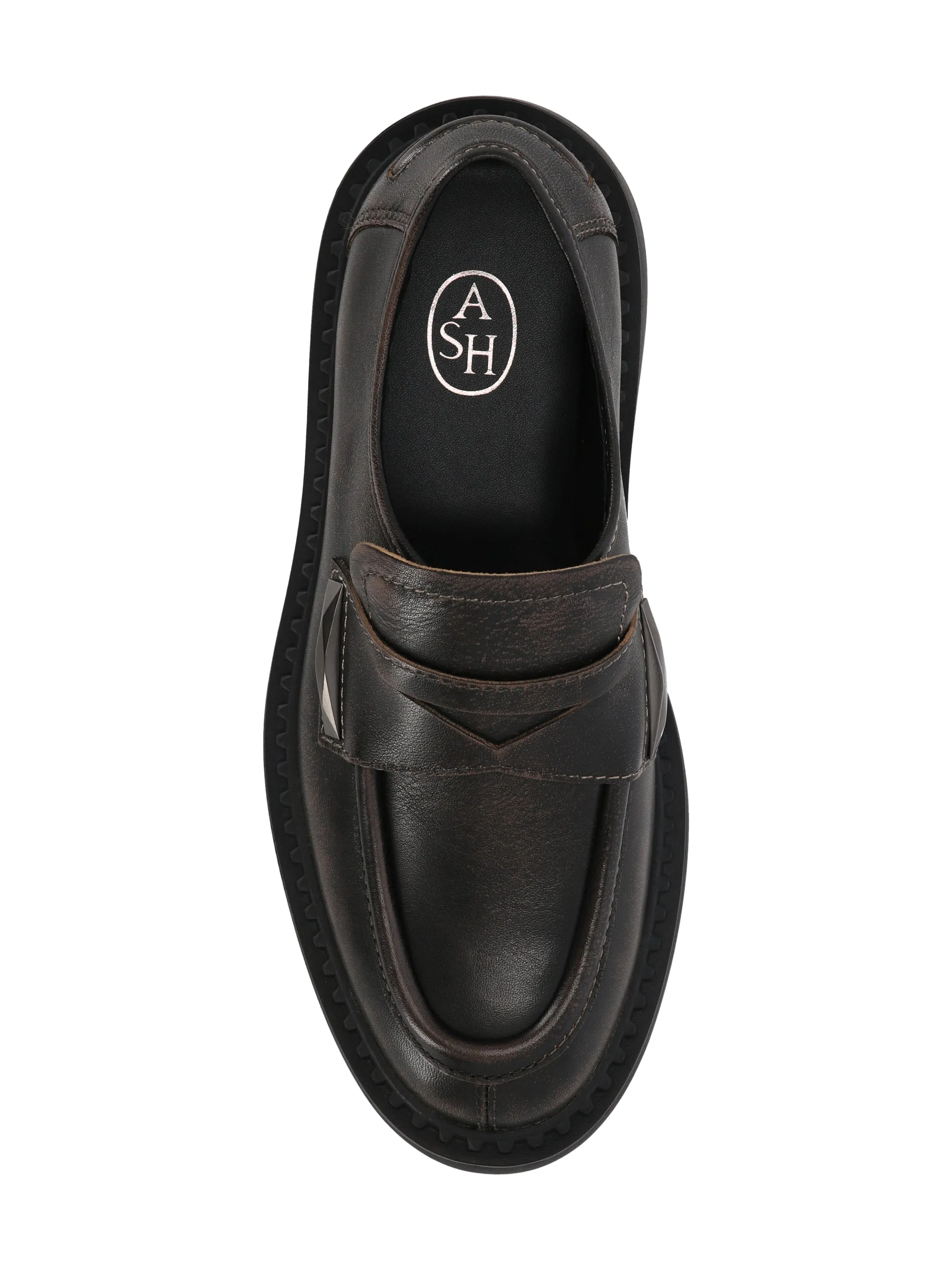 Medusa Black Leather Flat Shoes