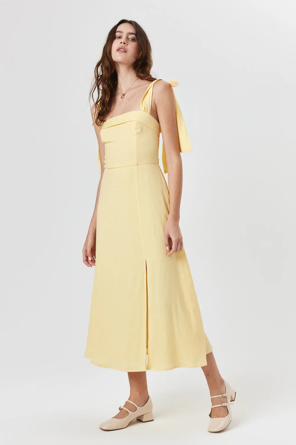 Mellow Yellow Tie Shoulder Midi Dress