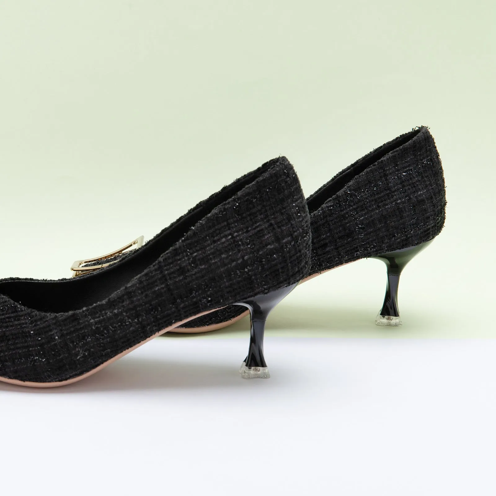 Metal Tie Tweed Pumps (Olivia) Black