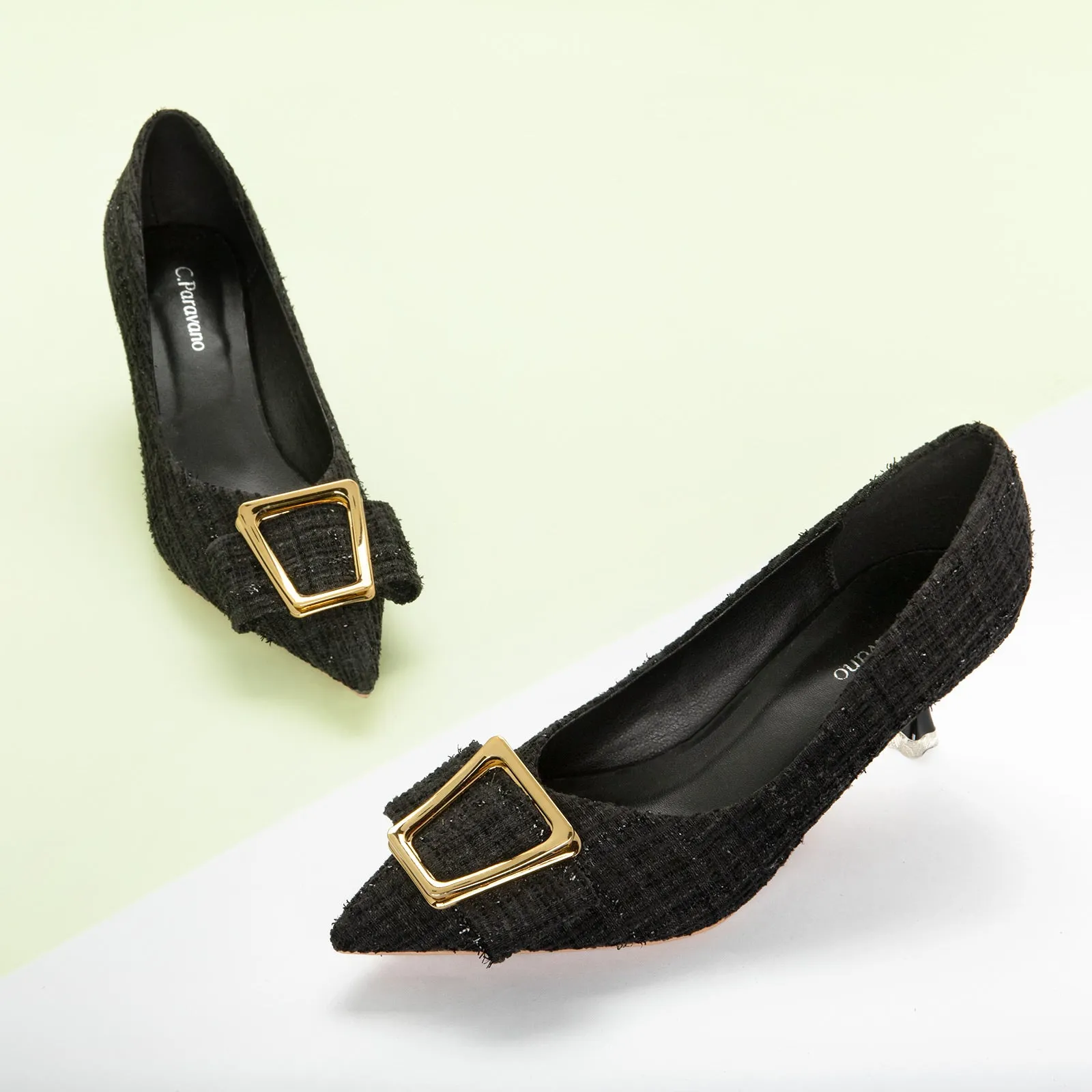 Metal Tie Tweed Pumps (Olivia) Black