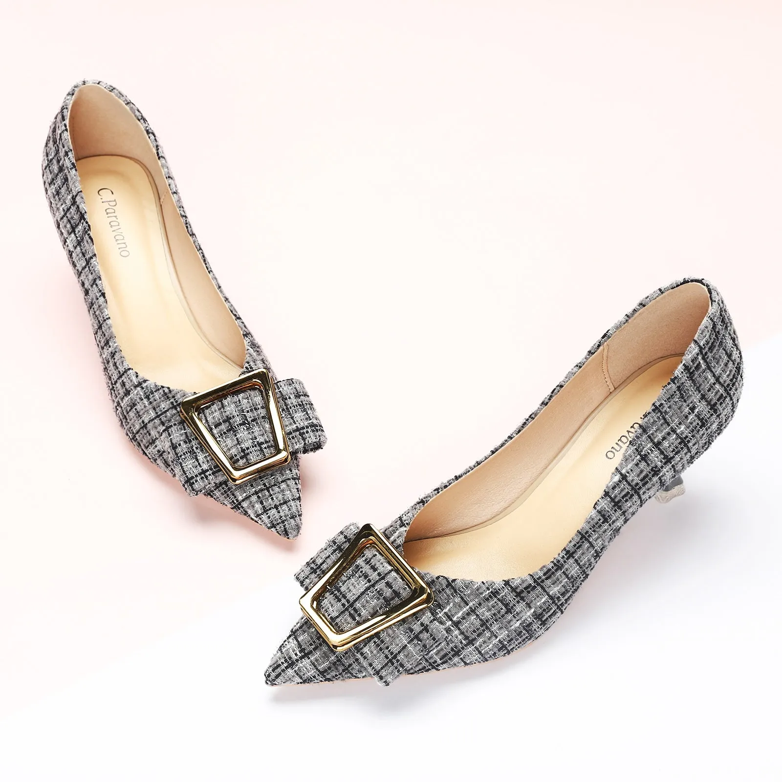 Metal Tie Tweed Pumps (Olivia) Grey