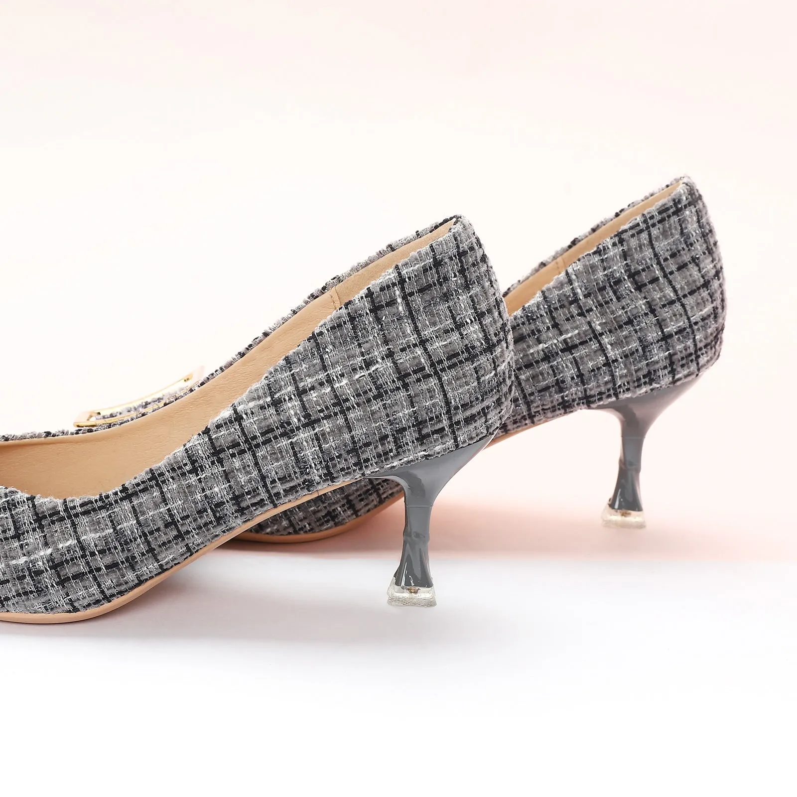 Metal Tie Tweed Pumps (Olivia) Grey