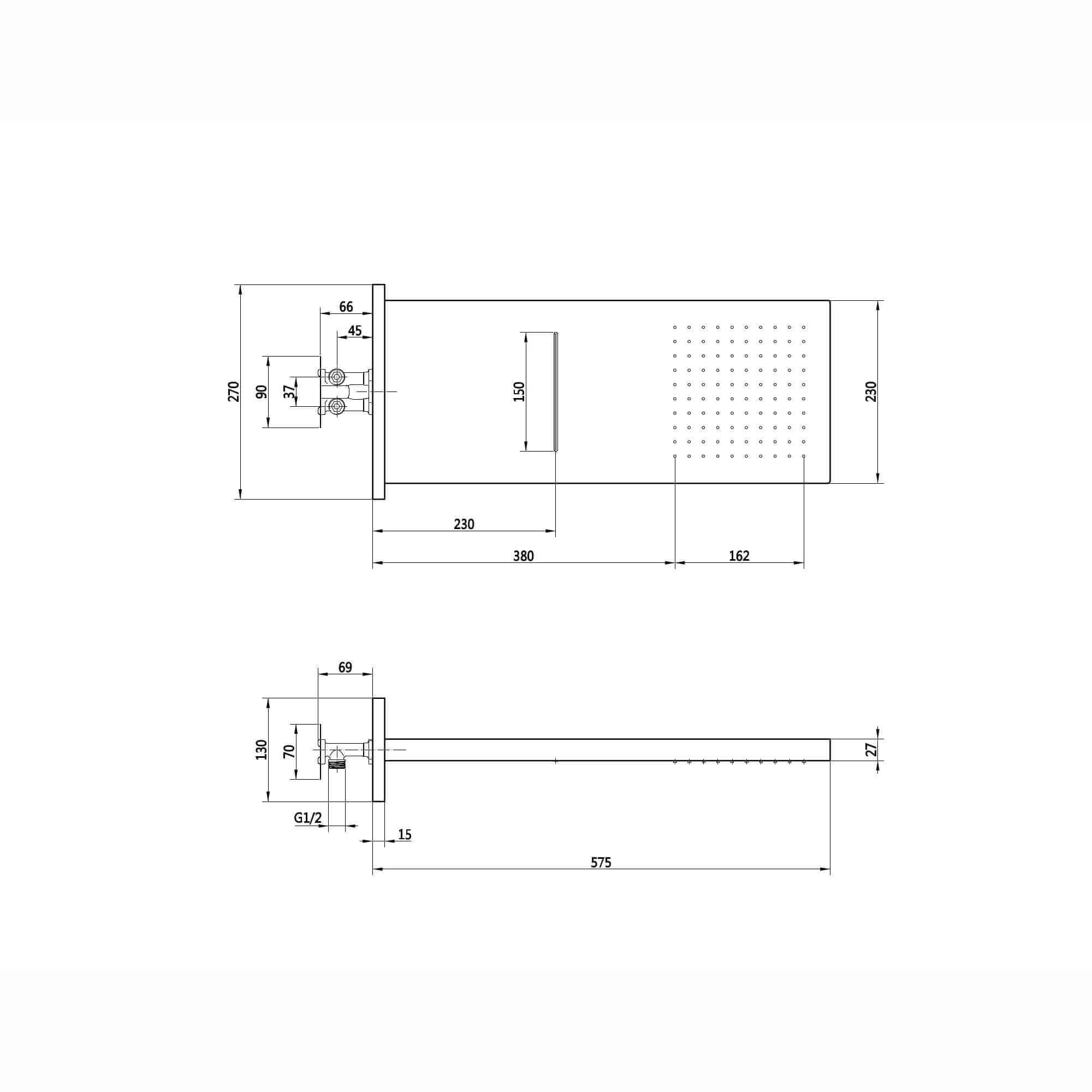 Milan Square Thermostatic Concealed Shower Set with Dual Overhead Shower, Handset Kit - Chrome