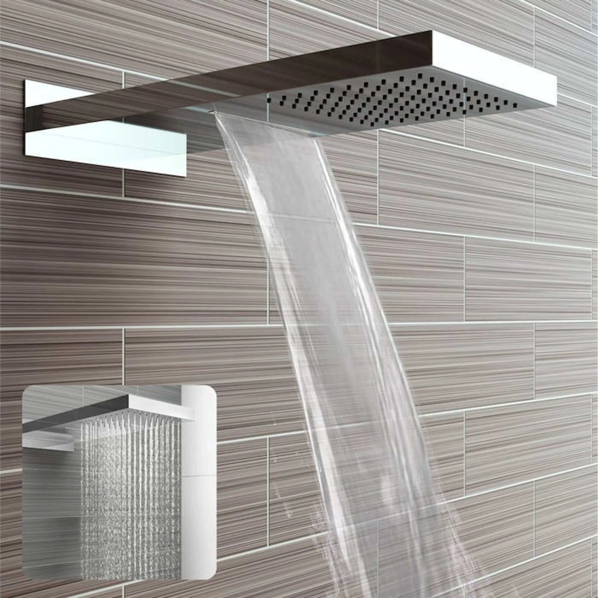 Milan Square Thermostatic Concealed Shower Set with Dual Overhead Shower, Handset Kit - Chrome