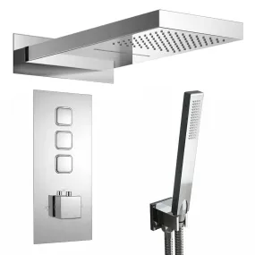 Milan Square Thermostatic Concealed Shower Set with Dual Overhead Shower, Handset Kit - Chrome