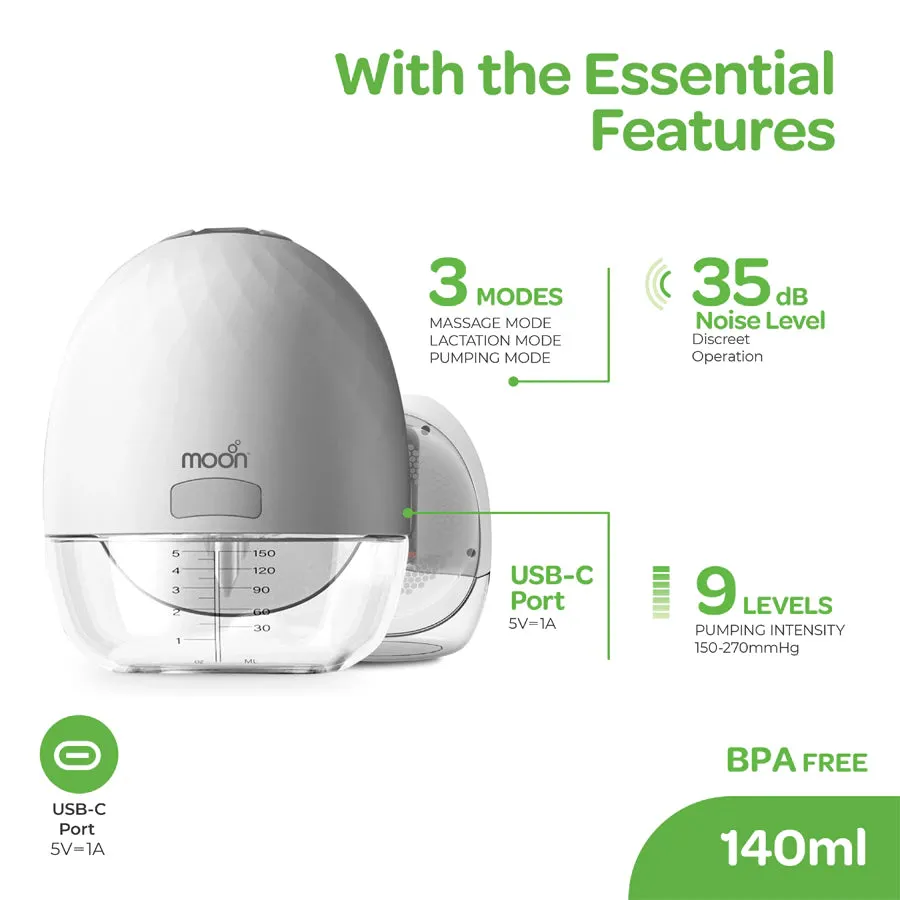 Moon Wearable Hands Free Breast Pump S18,150ml (White)