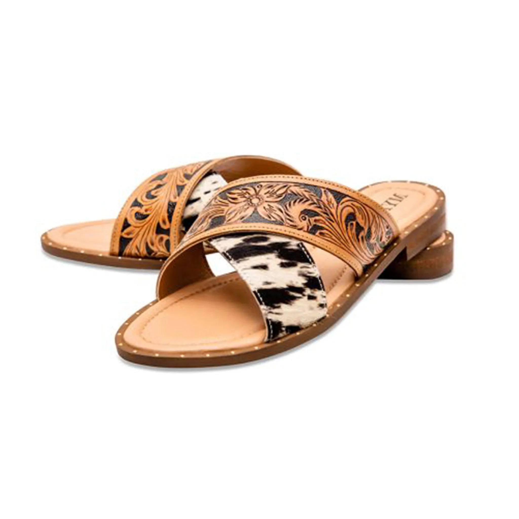 Myra Hide/Tooled Strap Sandals