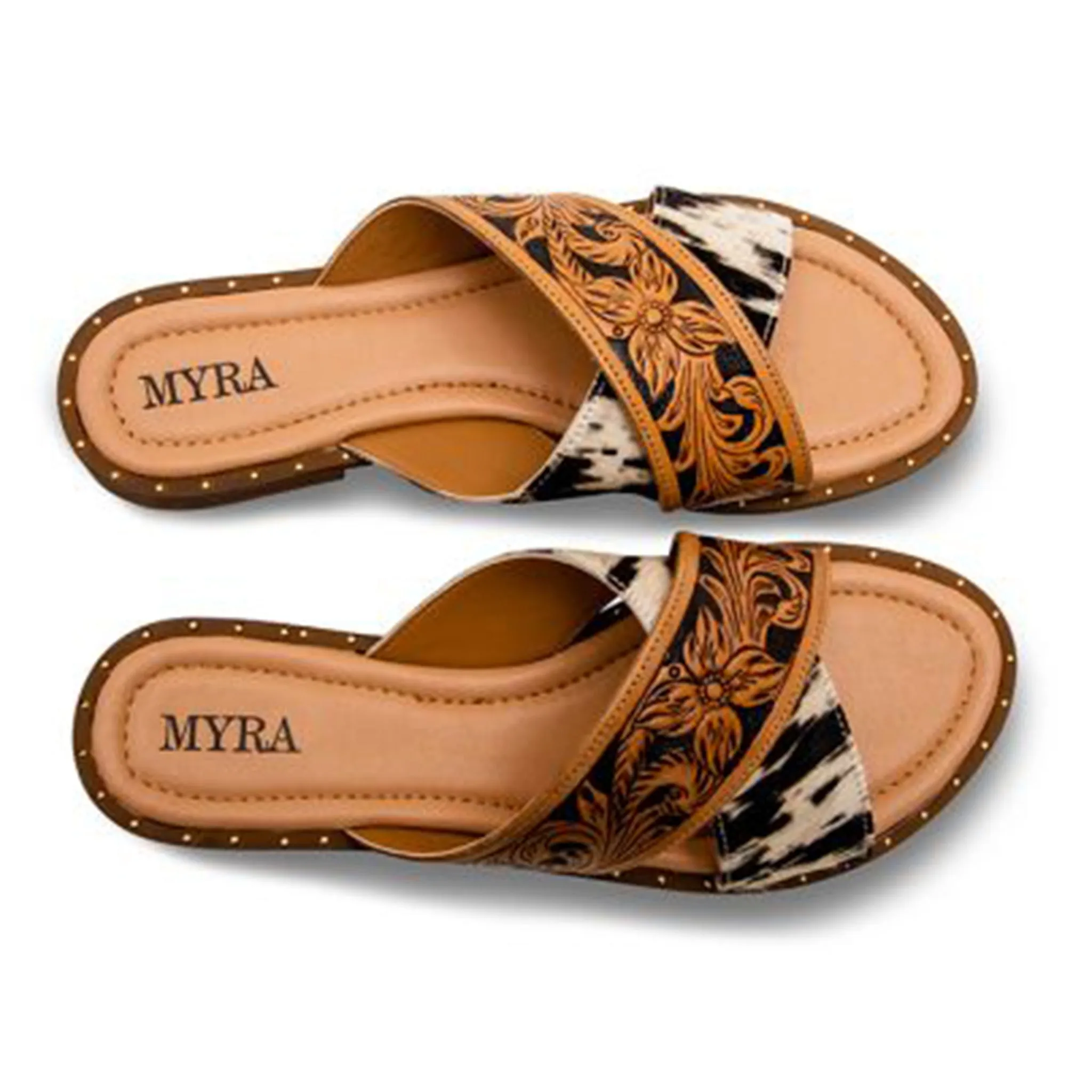 Myra Hide/Tooled Strap Sandals