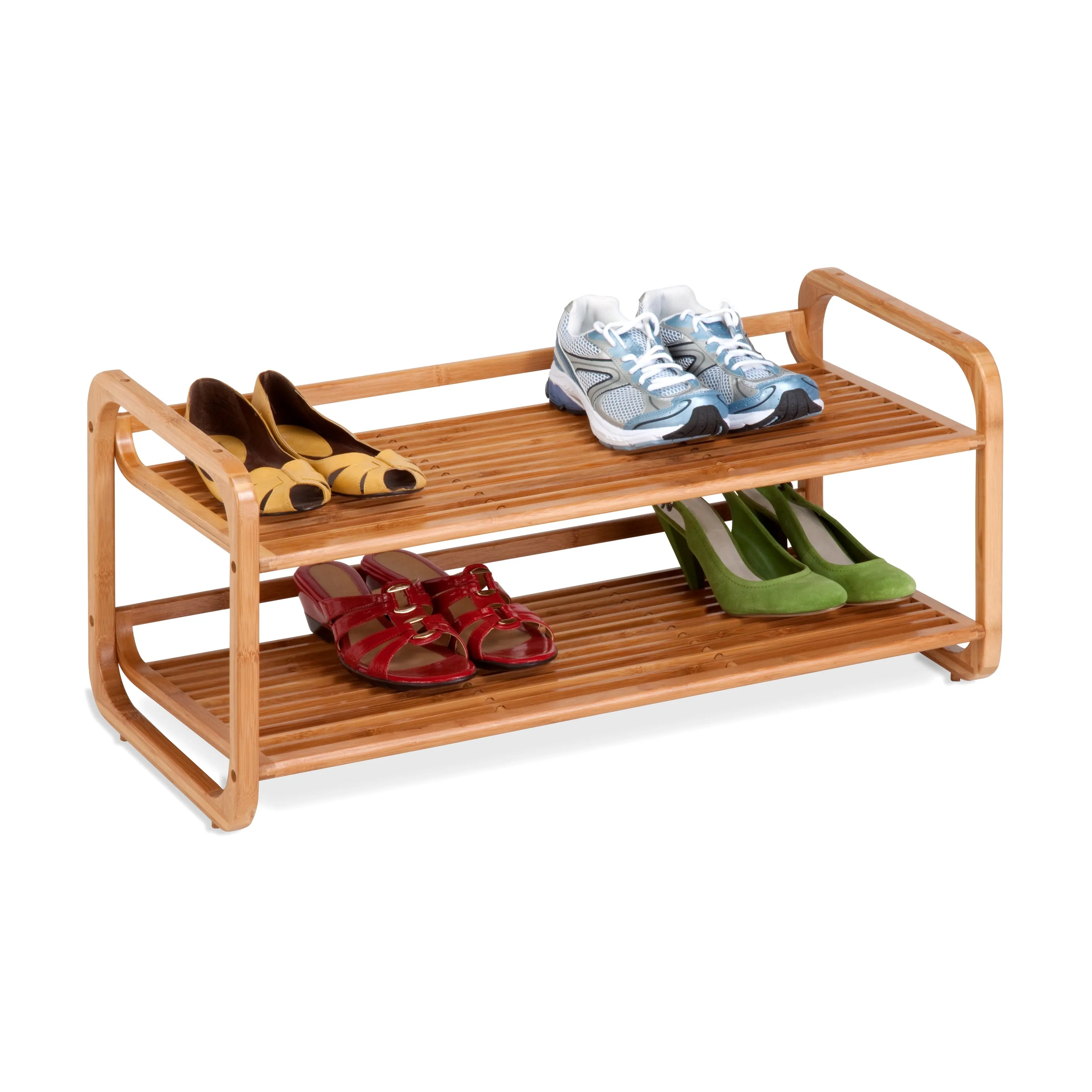 Natural 2-Tier Stackable Bamboo Shoe Rack