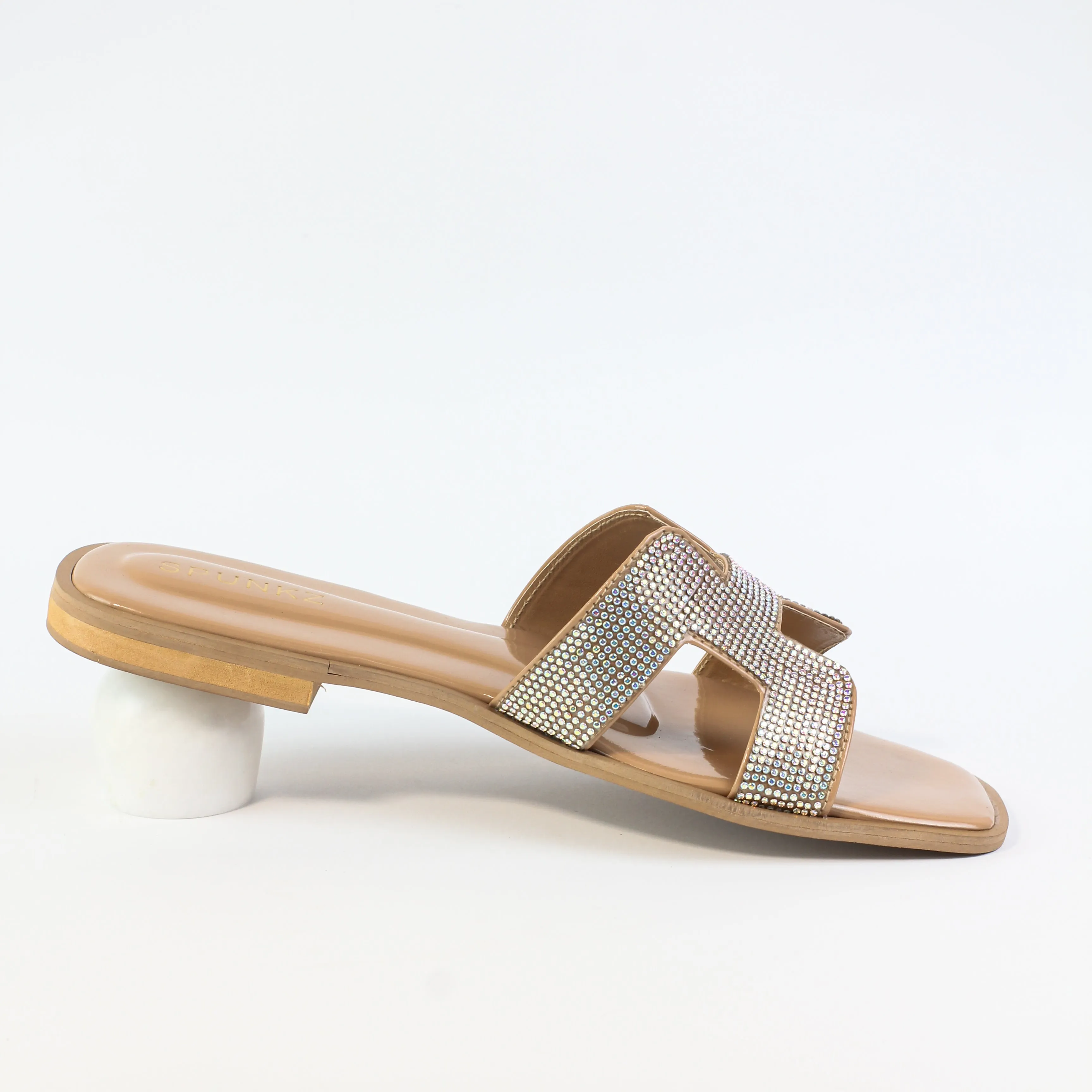 Oran iconic cut-out Nude Rhinestone silhouette Flat Slides