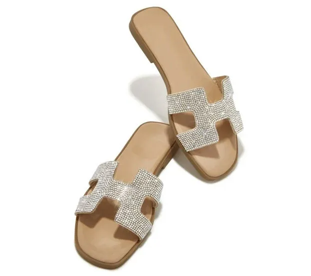 Oran iconic cut-out Nude Rhinestone silhouette Flat Slides