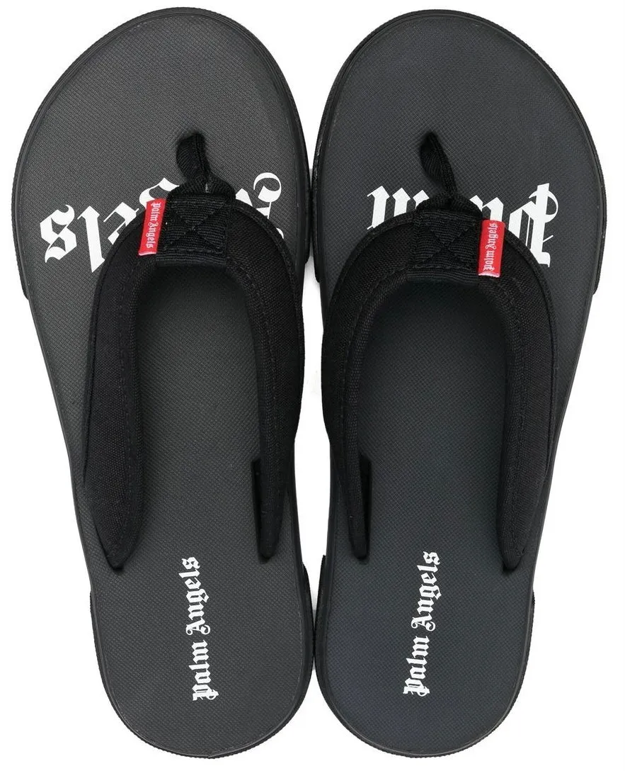 Palm Angels Logo Tag Flip Flops Black