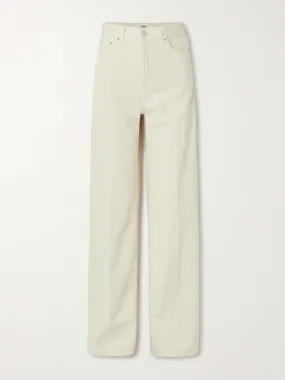 Pleated high-rise wide-leg organic jeans