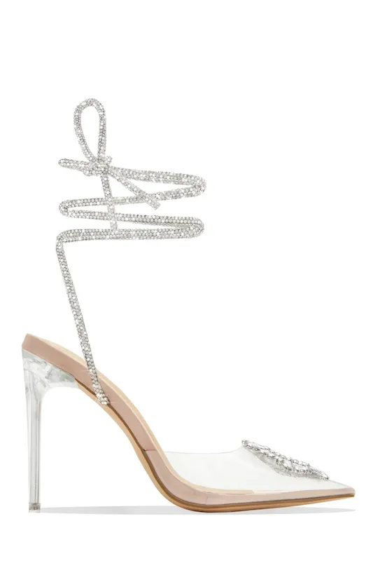 Pointed Toe Upper Rhinestone Buckle Heel