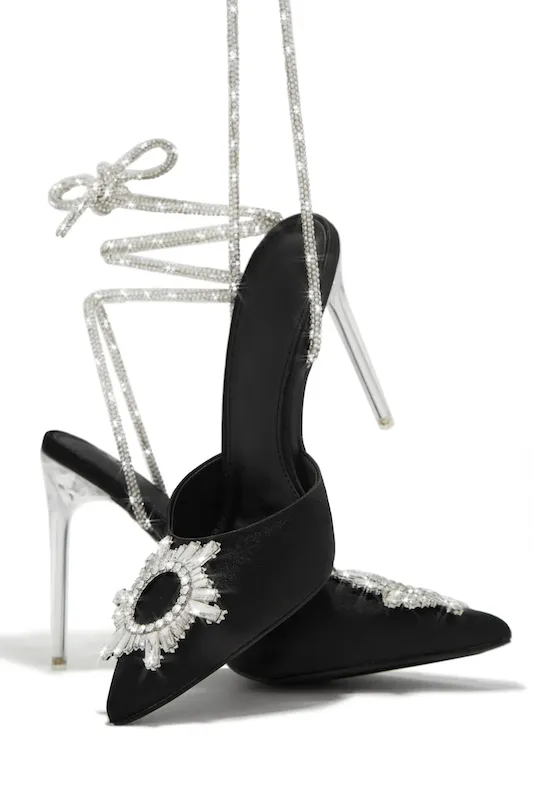 Pointed Toe Upper Rhinestone Buckle Heel