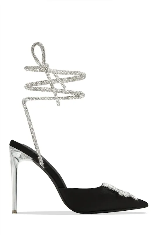 Pointed Toe Upper Rhinestone Buckle Heel