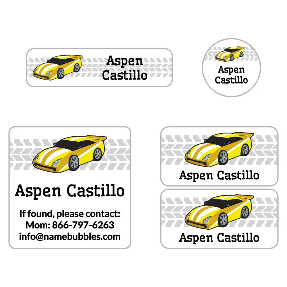 Race Car Sports Labels Pack