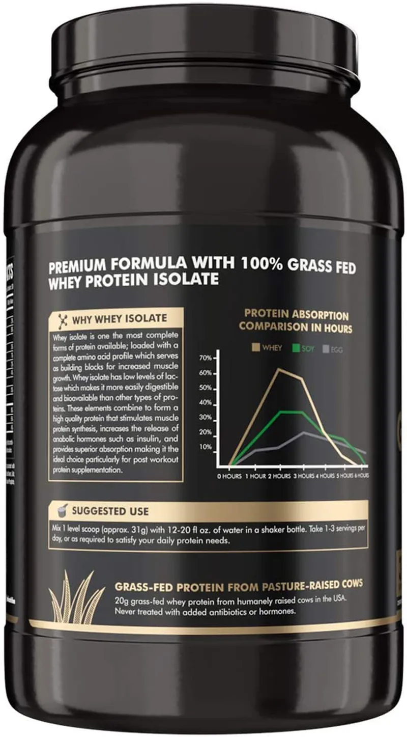 RARI Nutrition - Whey Protein Isolate Powder, 100% Grass Fed, 20g Protein, Gluten Free, Non-GMO, Superior Absorption & Easily Digestible - Fudge Brownie - 30 Servings