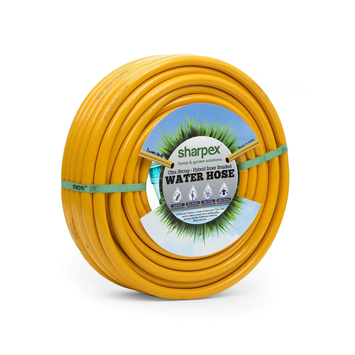 Sharpex 10 Meter 0.5 Inch Hose Pipe for garden | Heavy Duty Yellow Water Pipe Lightweight, Durable & Flexible | Hose with Clamps & Connector | Car Washing, Garden Pipe for Home, Outdoor-Indoor Use