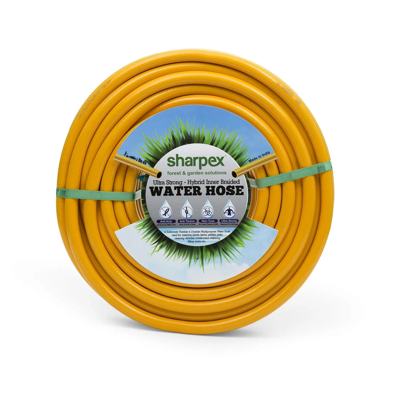 Sharpex 10 Meter 0.5 Inch Hose Pipe for garden | Heavy Duty Yellow Water Pipe Lightweight, Durable & Flexible | Hose with Clamps & Connector | Car Washing, Garden Pipe for Home, Outdoor-Indoor Use