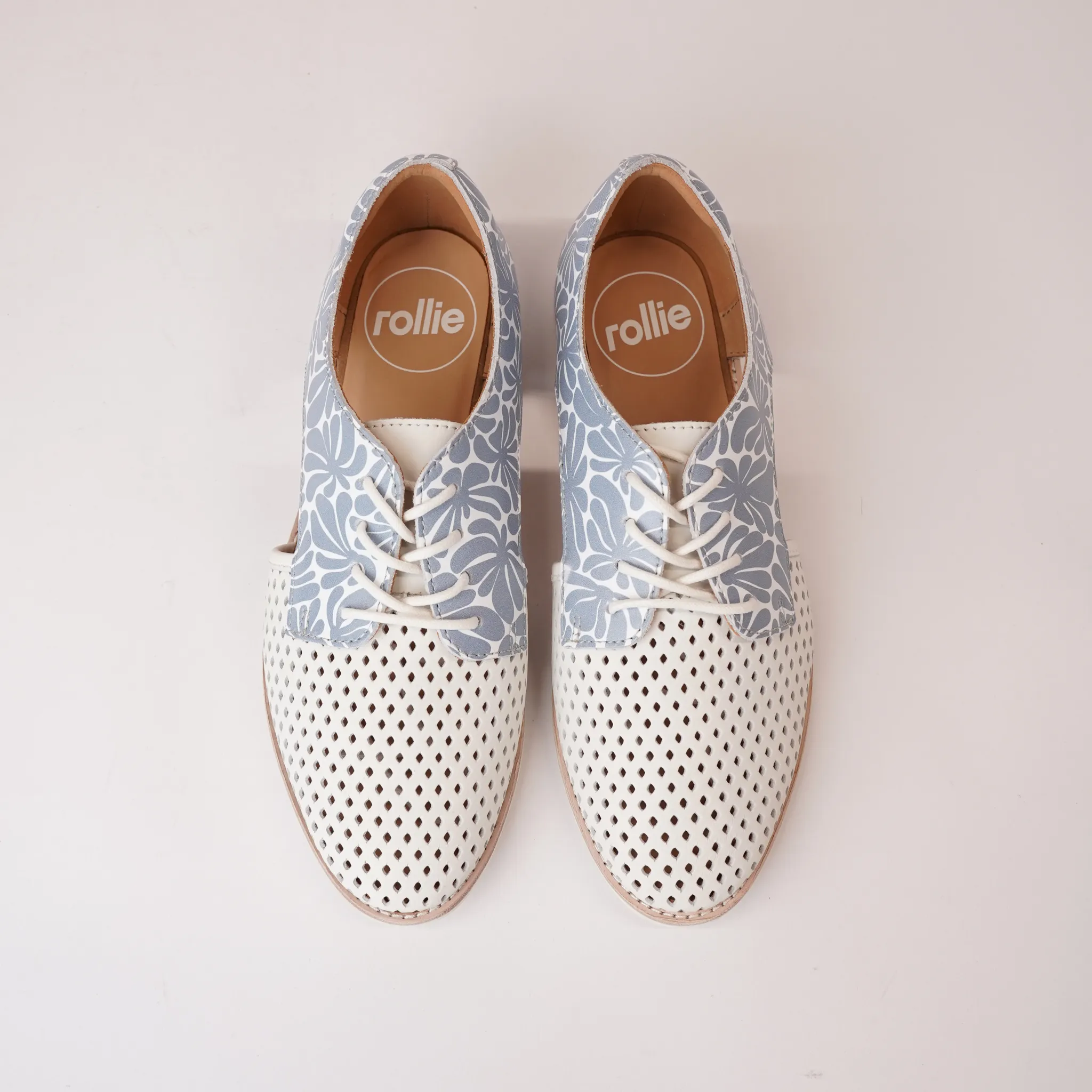 Sidecut Punch White/ Steel Blue Leather Lace Up Flats