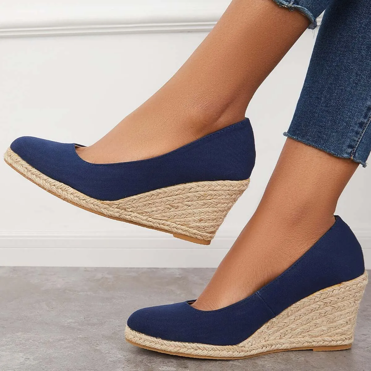 Sohiwoo woman formal Platform Espadrilles Wedge Sandals Closed Toe Slip on Pumps