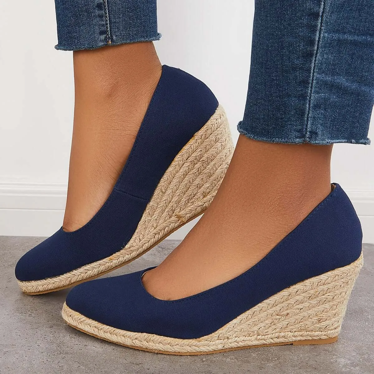 Sohiwoo woman formal Platform Espadrilles Wedge Sandals Closed Toe Slip on Pumps