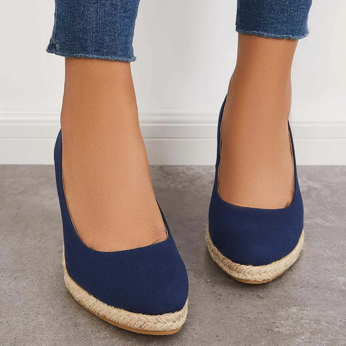 Sohiwoo woman formal Platform Espadrilles Wedge Sandals Closed Toe Slip on Pumps