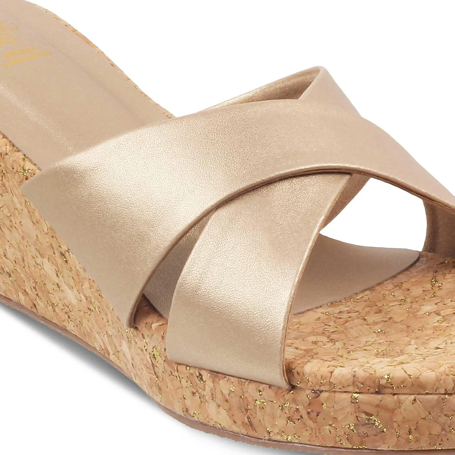 The Lyon Champagne Women's Dress Wedge Sandals Tresmode