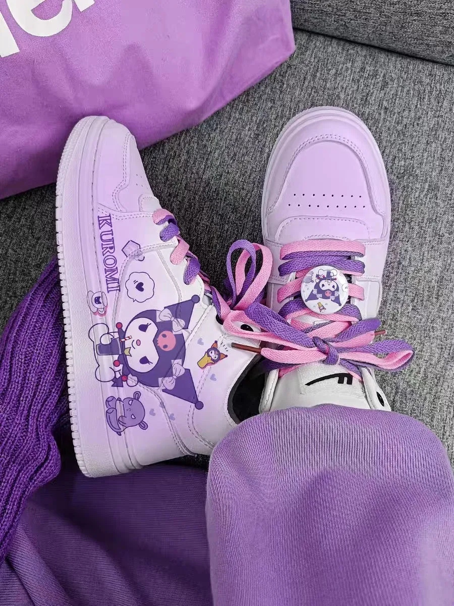 Warrior x Kuromi Inspired Purple and White Gradient High-Top Sneakers Trainers Runners