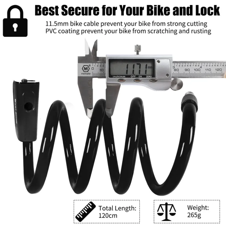 WEST BIKING 1.2m Bicycle Lock PVC Steel Cable Anti-theft Waterproof Cycling Lock(Black)