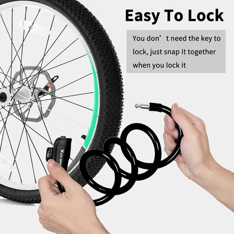 WEST BIKING 1.2m Bicycle Lock PVC Steel Cable Anti-theft Waterproof Cycling Lock(Black)