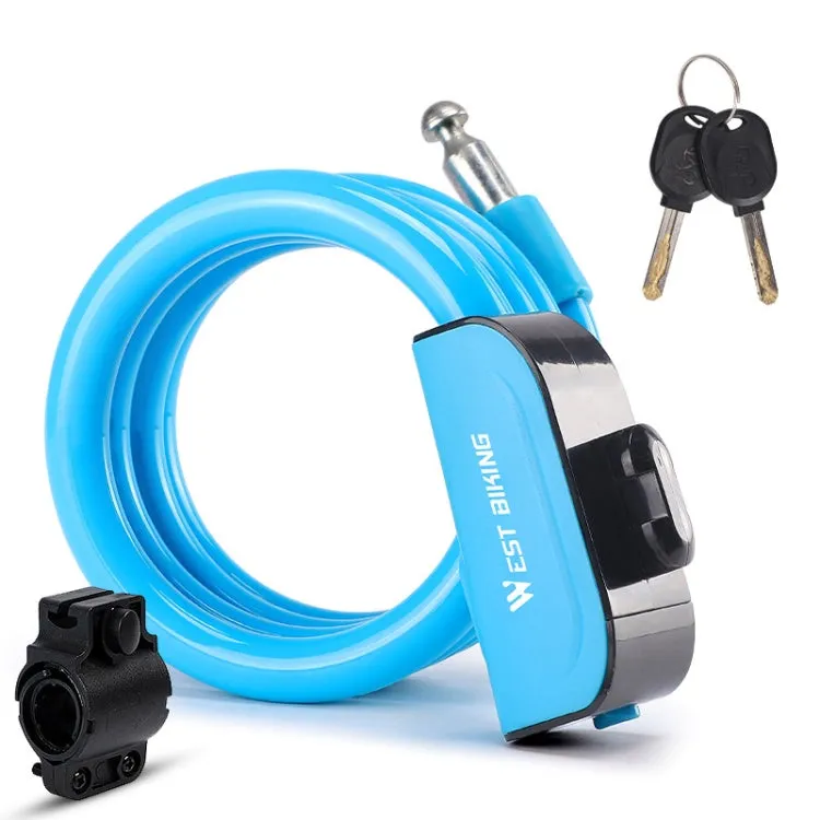 WEST BIKING 1.2m Bicycle Lock PVC Steel Cable Anti-theft Waterproof Cycling Lock(Blue)