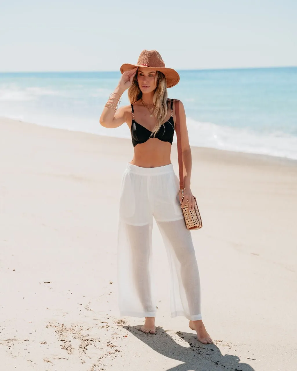 White High Waisted Cropped Wide Leg Pants - FINAL SALE