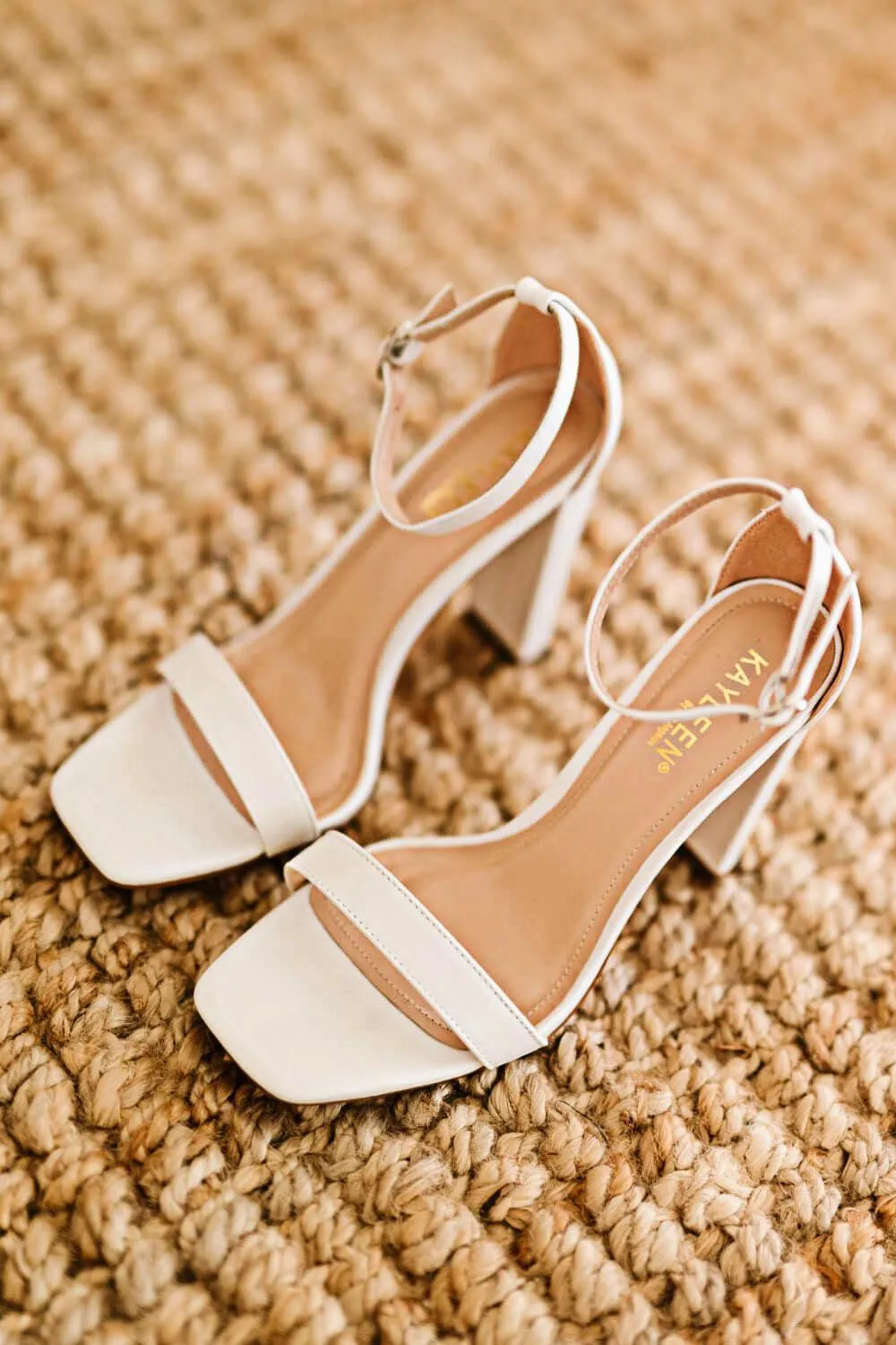 Women Square Toe Block High Heel Sandals in White